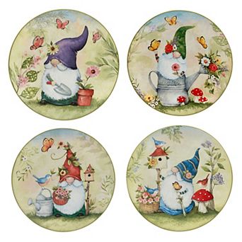 Certified International Garden Gnomes 4 pc Salad Plate Set