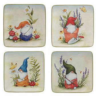 Certified International Garden Gnomes 4 pc Canape Plate Set
