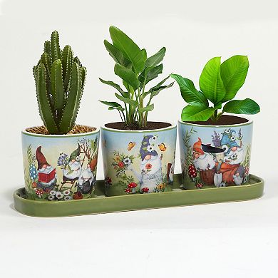 Certified International Garden Gnomes 3-pc. Planter Set with Tray
