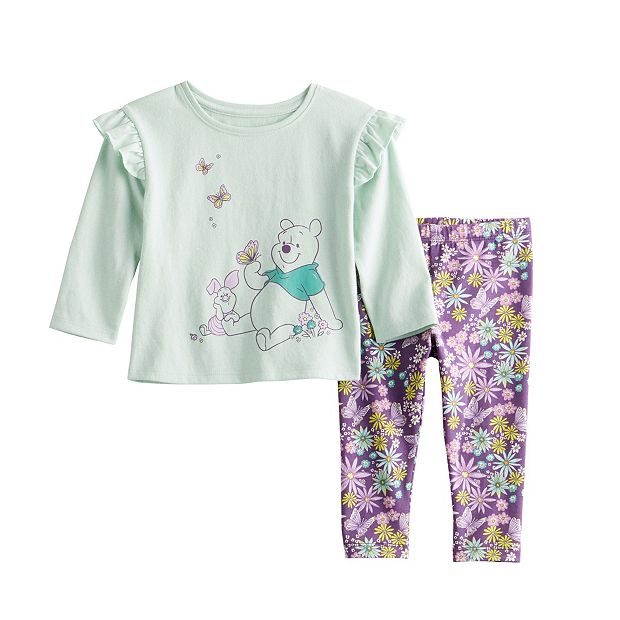 Disney\'s Winnie the Pooh Baby Girl Ruffle Shoulder Long Sleeve Graphic Tee  & Leggings Set by Jumping Beans®
