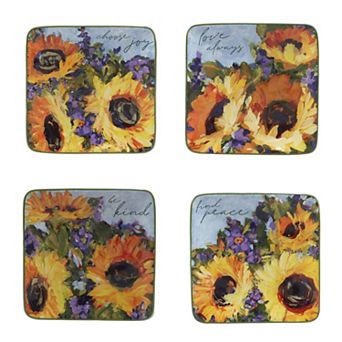 Certified International Sunflower Bouquet 4 pc Canape Plate Set