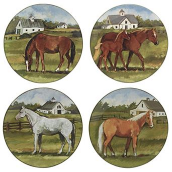 Certified International York Stables 4 pc Dinner Plate Set
