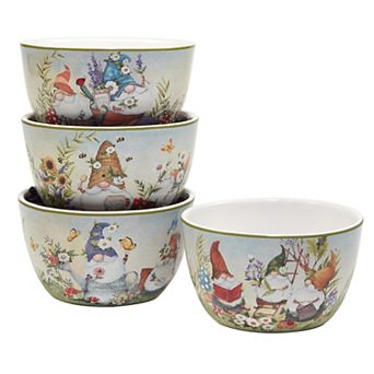Certified International Garden Gnomes 4 pc Ice Cream Bowl Set