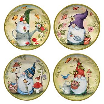 Certified International Garden Gnomes 4 pc Soup / Pasta Bowl Set