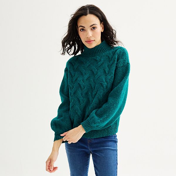 Womens Nine West Cozy Mock Neck Pullover Sweater - Teal Heather (X LARGE)