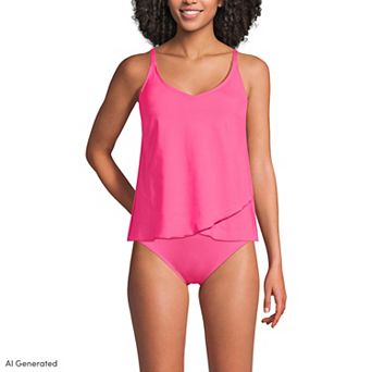Women's Lands' End D-Cup Chlorine Resistant Tulip Hem Tankini Swimsuit Top