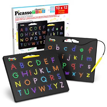 PicassoTiles Double-Sided Magnet Tracing Board 12x10 Upper/Lower Case for Kid Age 3 & Up, PTB03-BLK