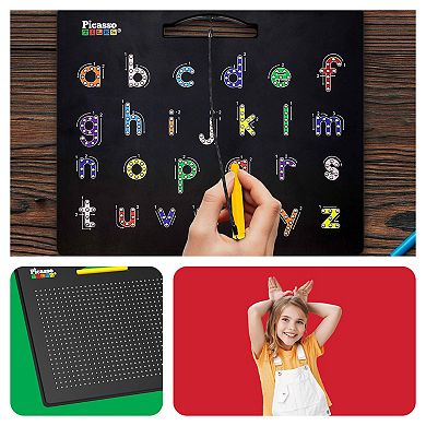 PicassoTiles Double-Sided Magnet Tracing Board 12x10 Upper/Lower Case for Kid Age 3 & Up, PTB03-BLK