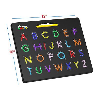 PicassoTiles Double-Sided Magnet Tracing Board 12x10 Upper/Lower Case for Kid Age 3 & Up, PTB03-BLK