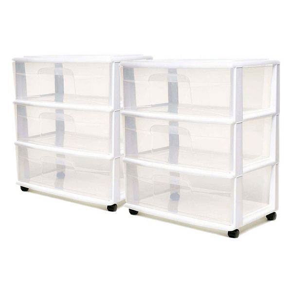 Homz Plastic 3 Clear Drawer Small Rolling Storage Container Tower ...