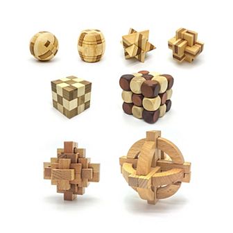PicassoTiles 8 Styles Wooden Burr Cube Puzzle Brain Teaser Educational Toy Set for Kids Ages 5+