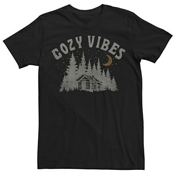 Men's Cozy Vibes Log Cabin Forest Night Sky Tee