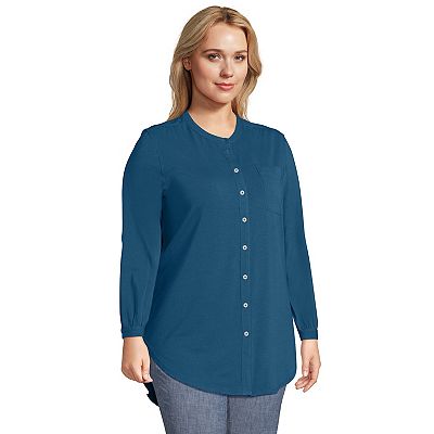 Lands' End Women's Plus Size Long Sleeve Jersey A-line Tunic - 1X - Sunwashed Olive