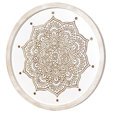 American Art Décor Boho Rustic White Wood Framed Wall Medallion
