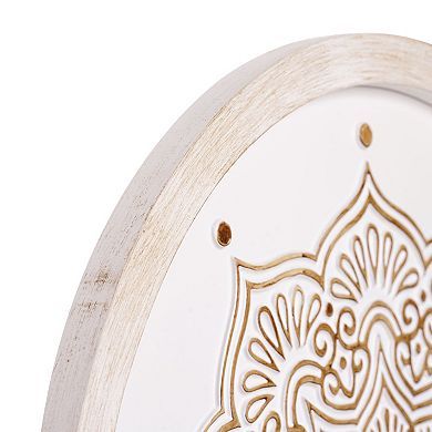 American Art Décor Boho Rustic White Wood Framed Wall Medallion
