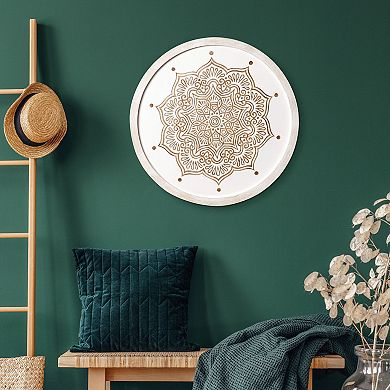 American Art Décor Boho Rustic White Wood Framed Wall Medallion