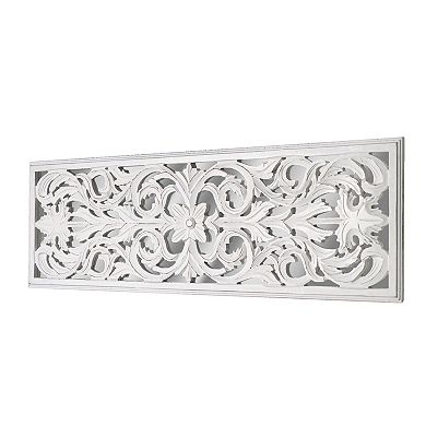 American Art Décor Distressed Reflective White Wood Wall Accent Medallion Panel