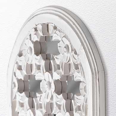 American Art Décor Distressed Reflective Arched White Lattice Wall Medallion