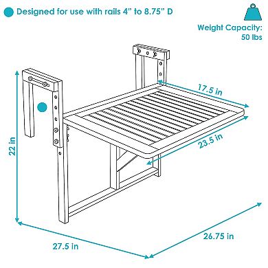 Sunnydaze Meranti Folding Balcony Railing Table