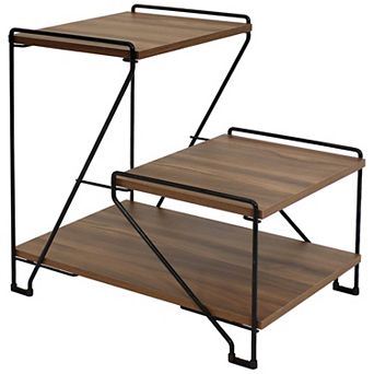 Sunnydaze Indoor 3 tier d Wire Accent Table with Faux Woodgrain Tabletops