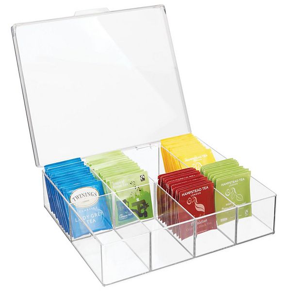 mDesign Tea Storage Organizer Box 8 Divided Sections, with Lid