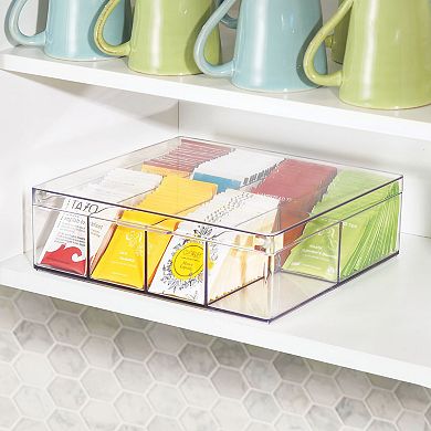 mDesign Tea Storage Organizer Box - 8 Divided Sections, Easy-View Hinged Lid - Use in Kitchen, Pantry, and Cabinets; Holder for Tea Bags, Packets, Small Items and Accessories, BPA free, 2 Pack - Clear main image 1