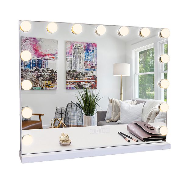 Fenchilin 23''x19'' Hollywood Vanity Mirror with Lights Bluetooth Tabletop  Wall Mount Metal White 