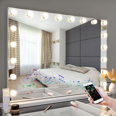 Fenchilin Large Hollywood Vanity Mirror with Lights Bluetooth Tabletop Wall Mount Metal White 32" x 23"