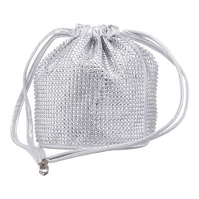 Touch of Nina Allover Simulated Crystal Drawstring Bag Silver