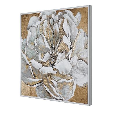 American Art Décor Golden White Peony II Framed Canvas Wall Art Print