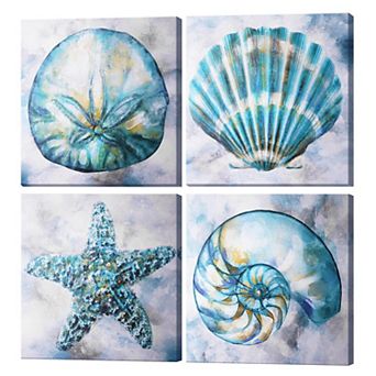 American Art Décor Elegant Shells Canvas Wall Art 4 pc Set