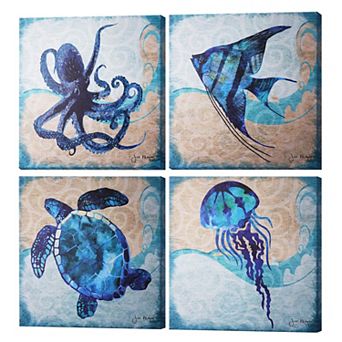 American Art Décor Sea Creatures Canvas Wall Art 4 pc Set