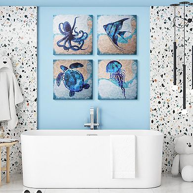 American Art Decor Sea Creatures Canvas Wall Art 4-piece Set