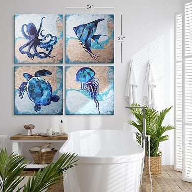 American Art Decor Sea Creatures Canvas Wall Art 4-piece Set