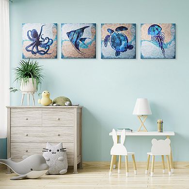 American Art Decor Sea Creatures Canvas Wall Art 4-piece Set