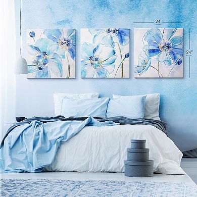 American Art Decor Blue Spring Poppy Canvas Wall Art 3-piece Set