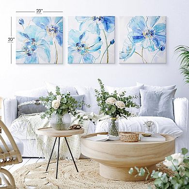 American Art Decor Blue Spring Poppy Canvas Wall Art 3-piece Set