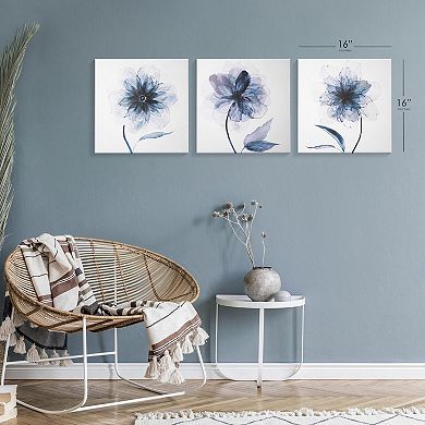 American Art Decor Indigo Bloom Canvas Wall Art 3-piece Set