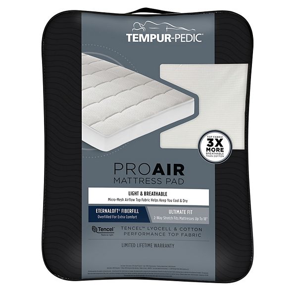 Tempur-Pedic Twin Performance Air Mattress Pad: Cotton &#38; Lyocell, Breathable, Fits 18&#34; Depth, 165 Thread Count