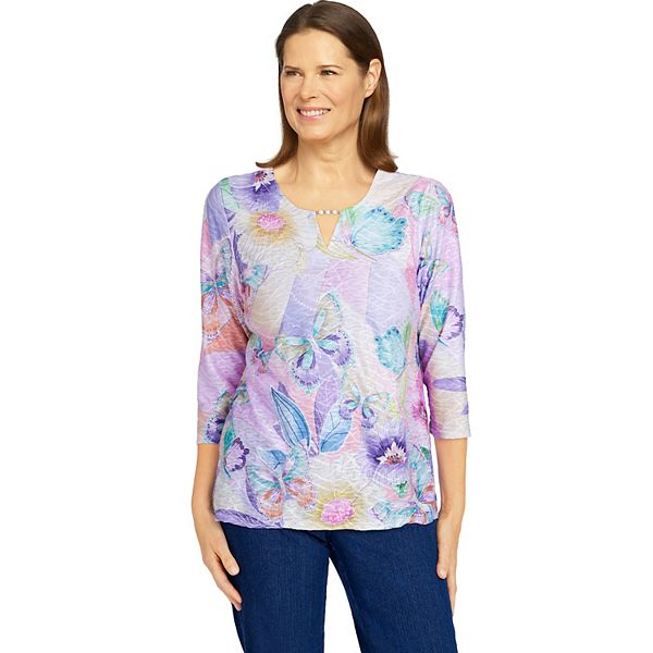 Women's Alfred Dunner Butterfly Colorblock Splitneck Top