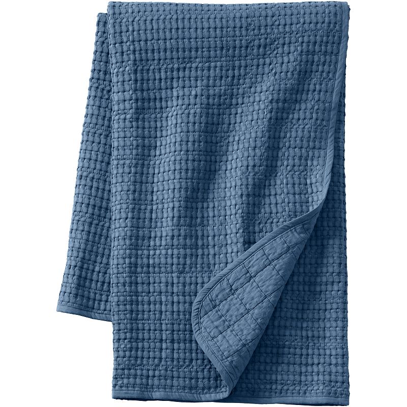 Lands End Waffle Weave Throw Blanket, Blue