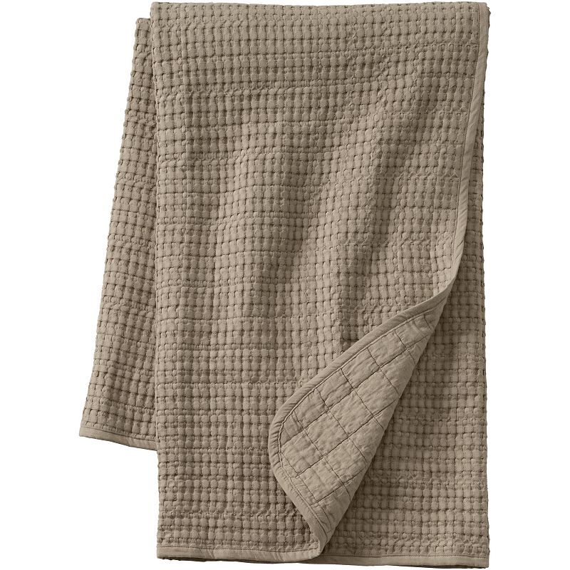 Lands End Waffle Weave Throw Blanket, Beig/Green