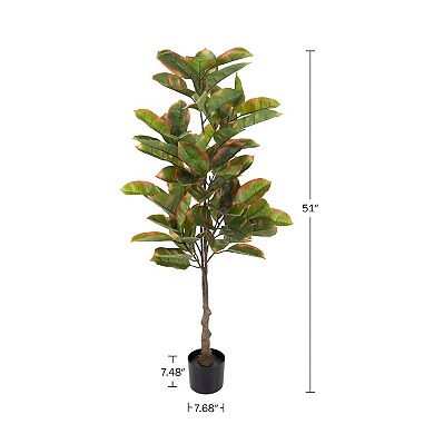 Pure Garden Artificial Ficus Rubber Plant Floor Decor
