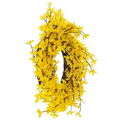 Pure Garden Artificial Yellow Forsythia Wreath
