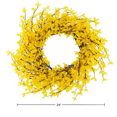 Pure Garden Artificial Yellow Forsythia Wreath