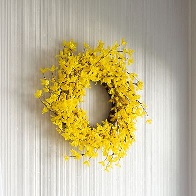 Pure Garden Artificial Yellow Forsythia Wreath
