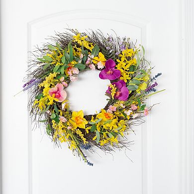 Pure Garden Artificial Daisy Lavender Wreath