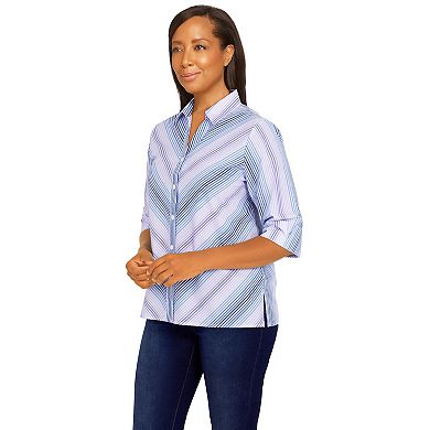 Petite Alfred Dunner Mitered Stripe Button-Down Top