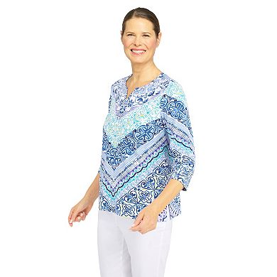 Petite Alfred Dunner Splitneck Chevron Top