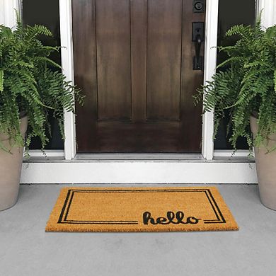 mDesign Welcome Doormat with Natural Fibers, Cursive Hello Design